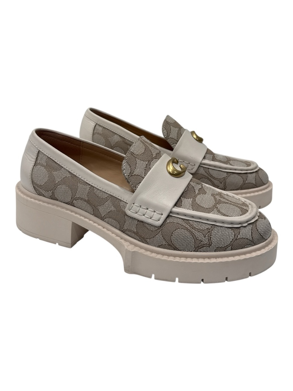 Coach Beige Signature Canvas Loafers Cream Strap and Gold Hardware size 6.5 B - Picture 6 of 12